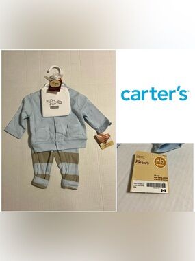 🆕CARTER’S - NB - NWT - INFANT BOYS 3PC BLUE ELEPHANT CARDIGAN SET